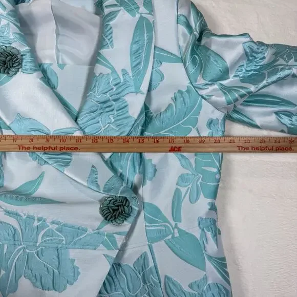 Lily & Taylor Couture Blue Jacquard Floral 2 Piece Skirt Suit Set Womens Size 14 - Picture 13 of 15